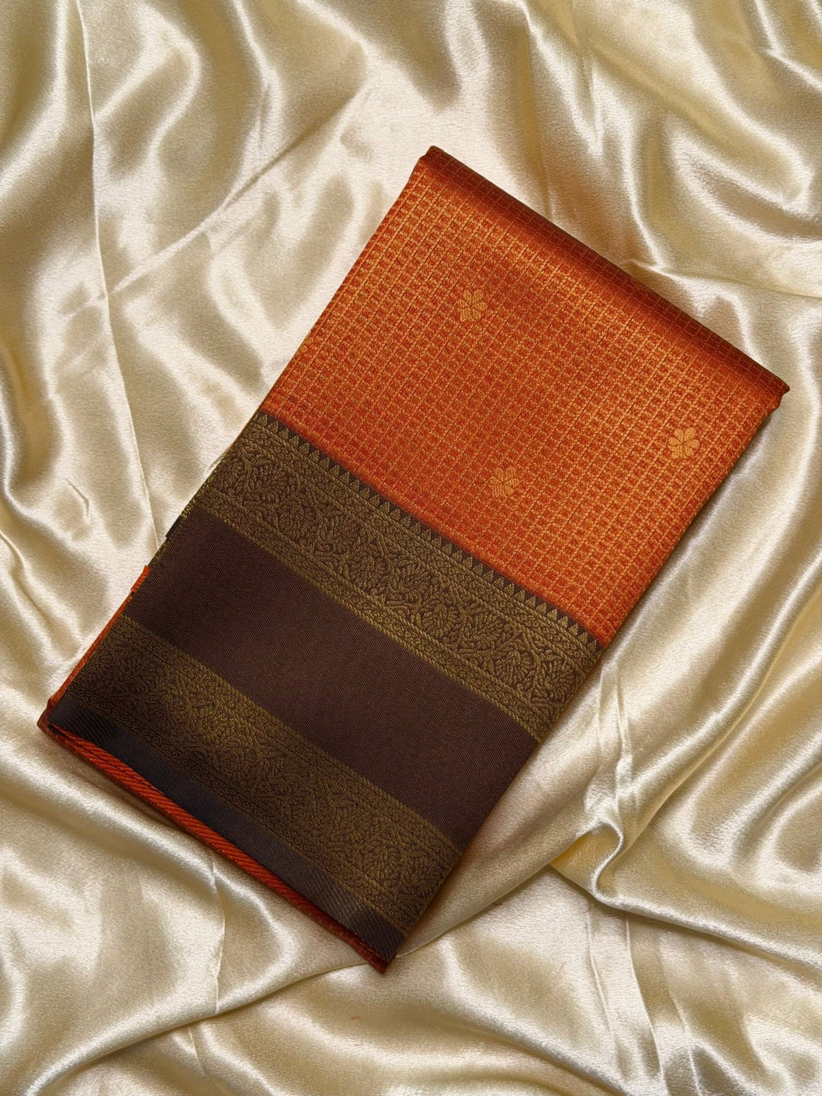 AMBIKA:SEMI SILK SAREE ORANGE AND BROWN - aurimo.inAMBIKA:SEMI SILK SAREE ORANGE AND BROWN