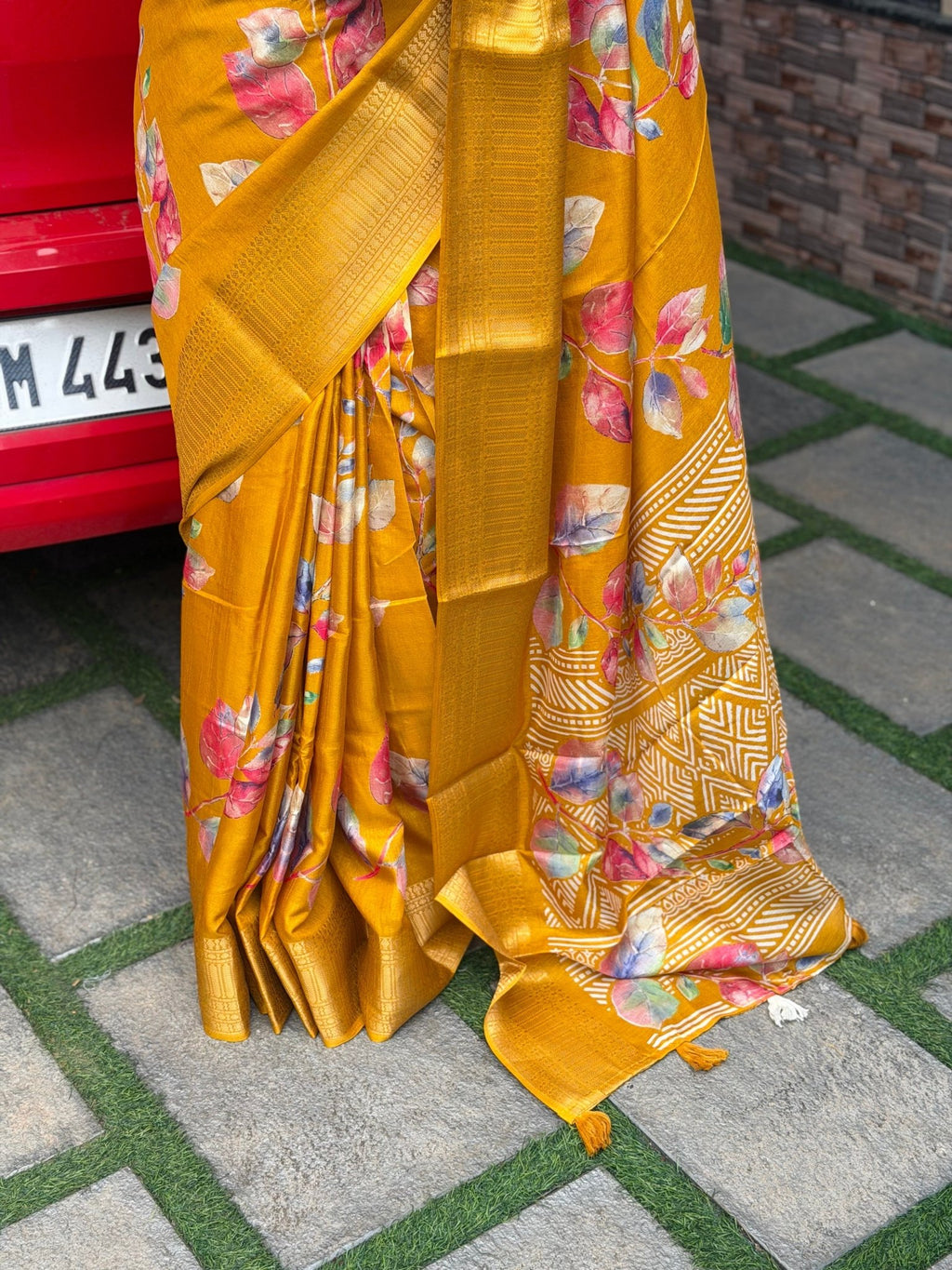 ASHA YELLOW: CHANDERI SILK SAREE YELLOW - aurimo.inASHA YELLOW: CHANDERI SILK SAREE YELLOW