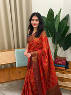 AYILYAM ORANGE AND BROWN:SEMI BANARASI SAREE - aurimo.inAYILYAM ORANGE AND BROWN:SEMI BANARASI SAREE