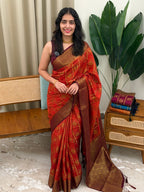 AYILYAM ORANGE AND BROWN:SEMI BANARASI SAREE - aurimo.inAYILYAM ORANGE AND BROWN:SEMI BANARASI SAREE
