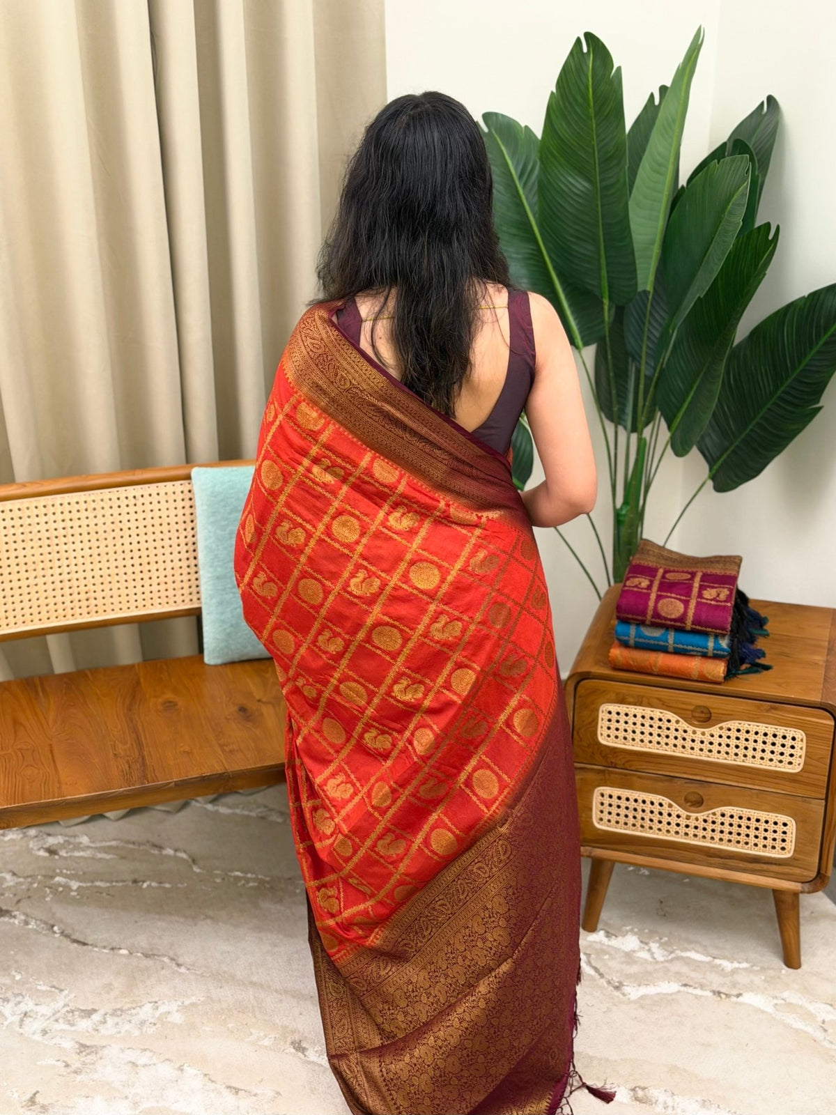 AYILYAM ORANGE AND BROWN:SEMI BANARASI SAREE - aurimo.inAYILYAM ORANGE AND BROWN:SEMI BANARASI SAREE