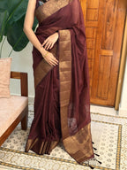 BHAMA BROWN:PREMIUM LINEN JUTE SAREE - aurimo.inBHAMA BROWN:PREMIUM LINEN JUTE SAREE