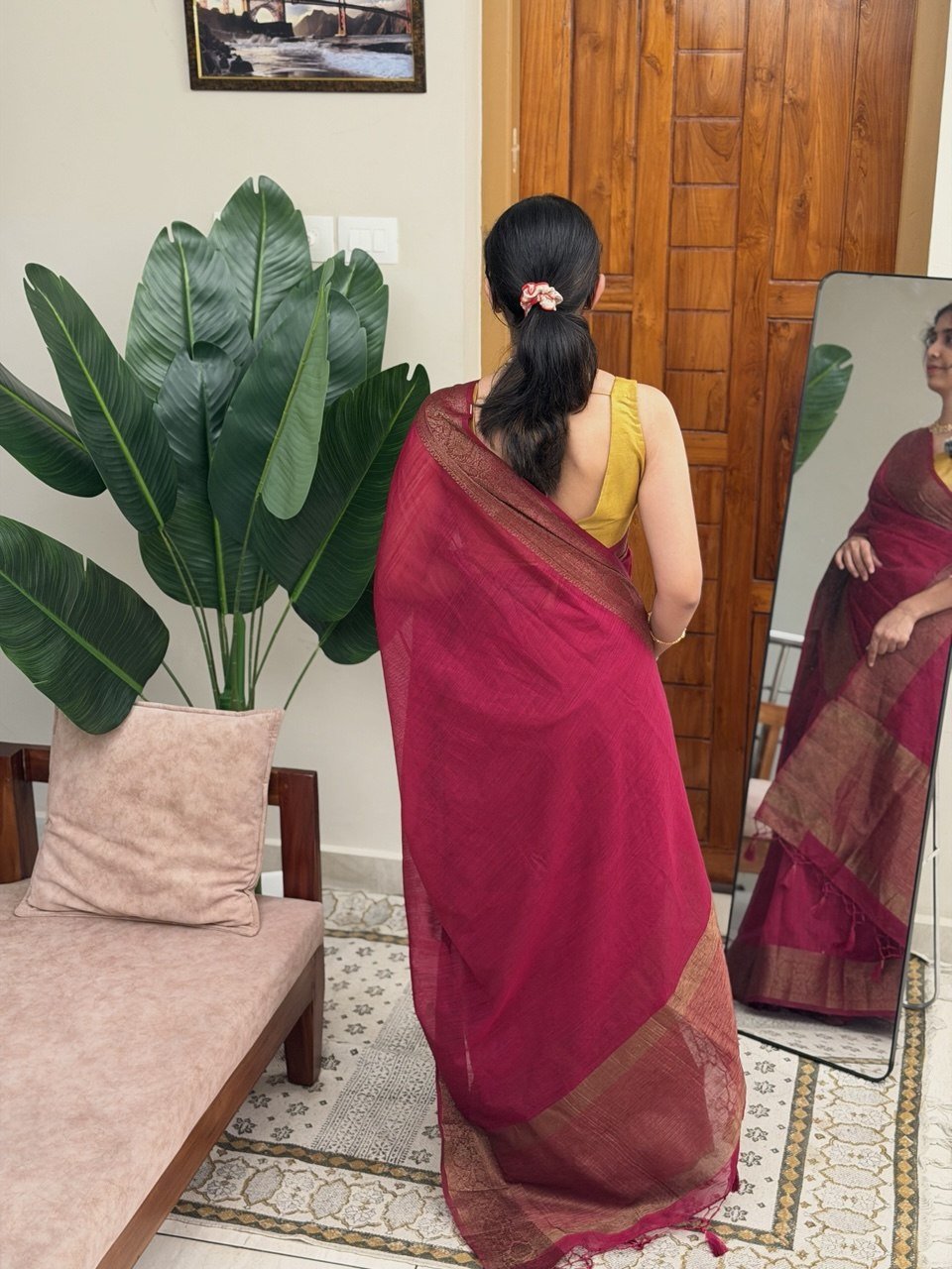 BHAMA MAGENTA:PREMIUM LINEN JUTE SAREE - aurimo.inBHAMA MAGENTA:PREMIUM LINEN JUTE SAREE