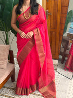 BHAMA PINK:PREMIUM LINEN JUTE SAREE - aurimo.inBHAMA PINK:PREMIUM LINEN JUTE SAREE