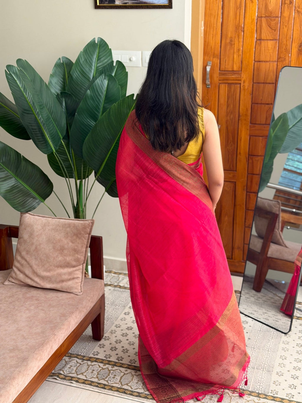 BHAMA PINK:PREMIUM LINEN JUTE SAREE - aurimo.inBHAMA PINK:PREMIUM LINEN JUTE SAREE