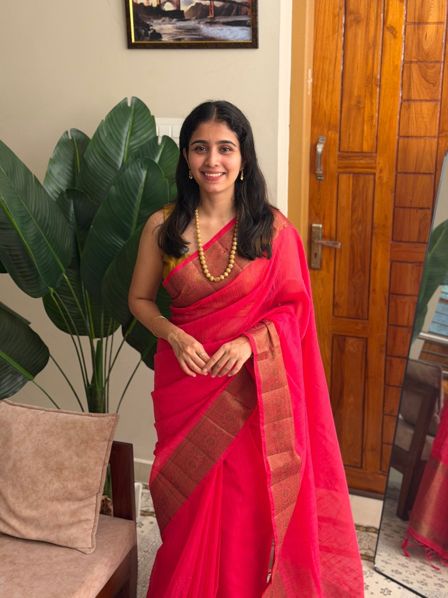 BHAMA PINK:PREMIUM LINEN JUTE SAREE - aurimo.inBHAMA PINK:PREMIUM LINEN JUTE SAREE