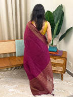 BHOOMI WINE:PREMIUM LINEN JUTE SAREE - aurimo.inBHOOMI WINE:PREMIUM LINEN JUTE SAREE