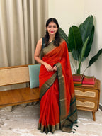 DEEPIKA ORANGE AND GREEN: LINEN JUTE SAREE - aurimo.inDEEPIKA ORANGE AND GREEN: LINEN JUTE SAREE