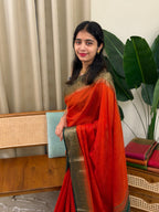 DEEPIKA ORANGE AND GREEN: LINEN JUTE SAREE - aurimo.inDEEPIKA ORANGE AND GREEN: LINEN JUTE SAREE