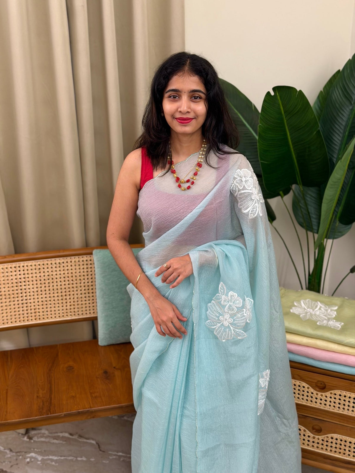 EVA PASTEL BLUE:PREMIUM CRUSHED ORGANZA SAREE - aurimo.inEVA PASTEL BLUE:PREMIUM CRUSHED ORGANZA SAREE
