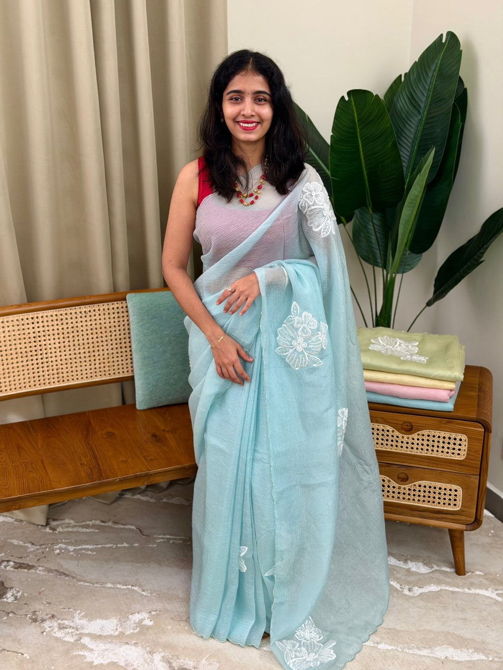 EVA PASTEL BLUE:PREMIUM CRUSHED ORGANZA SAREE - aurimo.inEVA PASTEL BLUE:PREMIUM CRUSHED ORGANZA SAREE