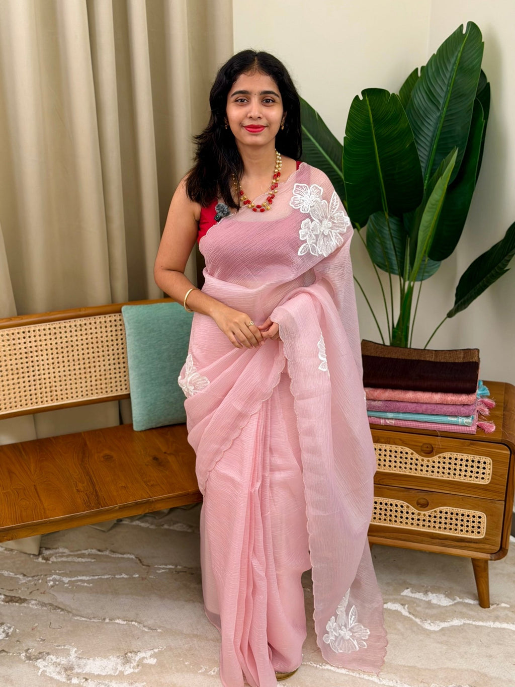 EVA PINK:PREMIUM CRUSHED ORGANZA SAREE - aurimo.inEVA PINK:PREMIUM CRUSHED ORGANZA SAREE