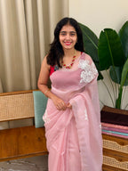EVA PINK:PREMIUM CRUSHED ORGANZA SAREE - aurimo.inEVA PINK:PREMIUM CRUSHED ORGANZA SAREE