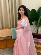 EVA PINK:PREMIUM CRUSHED ORGANZA SAREE - aurimo.inEVA PINK:PREMIUM CRUSHED ORGANZA SAREE