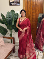 FIDA DEEP RED:SEMI DOLA SILK SAREE (FULL BODY DESIGN) - aurimo.inFIDA DEEP RED:SEMI DOLA SILK SAREE (FULL BODY DESIGN)