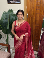 FIDA DEEP RED:SEMI DOLA SILK SAREE (FULL BODY DESIGN) - aurimo.inFIDA DEEP RED:SEMI DOLA SILK SAREE (FULL BODY DESIGN)