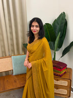 HANSIKA YELLOW: PREMIUM CRUSHED CREPE SAREE - aurimo.inHANSIKA YELLOW: PREMIUM CRUSHED CREPE SAREE