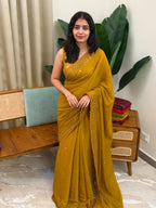 HANSIKA YELLOW: PREMIUM CRUSHED CREPE SAREE - aurimo.inHANSIKA YELLOW: PREMIUM CRUSHED CREPE SAREE