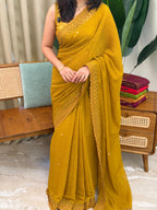 HANSIKA YELLOW: PREMIUM CRUSHED CREPE SAREE - aurimo.inHANSIKA YELLOW: PREMIUM CRUSHED CREPE SAREE