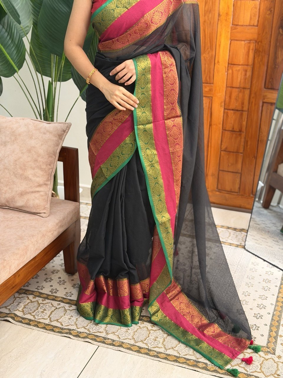 HEMA BLACK:MUL COTTON SAREE - aurimo.inHEMA BLACK:MUL COTTON SAREE