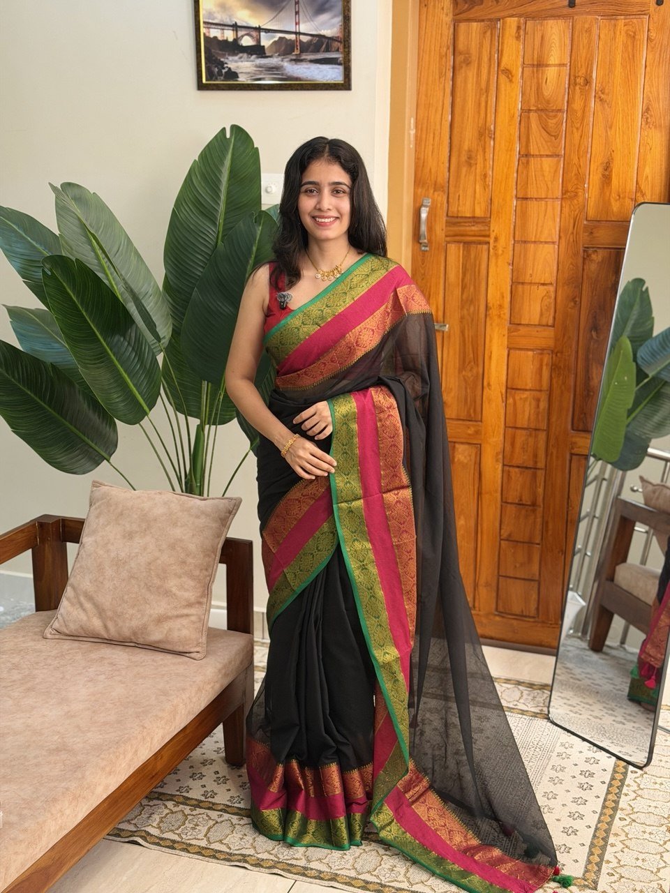 HEMA BLACK:MUL COTTON SAREE - aurimo.inHEMA BLACK:MUL COTTON SAREE