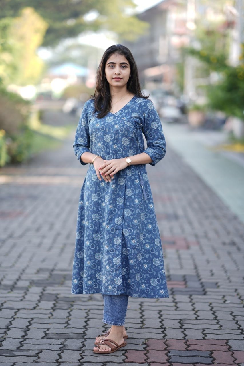 JUNE BLUE:PREMIUM COTTON WRAP KURTA - aurimo.inJUNE BLUE:PREMIUM COTTON WRAP KURTA