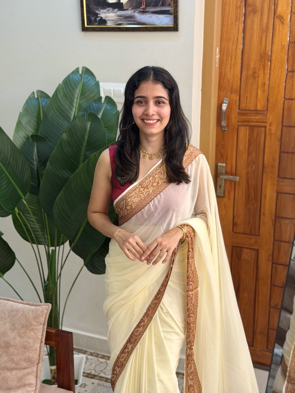 KANI CREAM: SEMI CHIFFON CREPE SILK SAREE - aurimo.inKANI CREAM: SEMI CHIFFON CREPE SILK SAREE