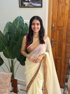 KANI CREAM: SEMI CHIFFON CREPE SILK SAREE - aurimo.inKANI CREAM: SEMI CHIFFON CREPE SILK SAREE