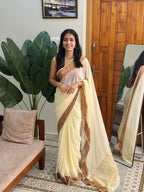 KANI CREAM: SEMI CHIFFON CREPE SILK SAREE - aurimo.inKANI CREAM: SEMI CHIFFON CREPE SILK SAREE