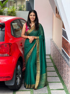 KANI DARK GREEN:SEMI CREPE SILK SAREE - aurimo.inKANI DARK GREEN:SEMI CREPE SILK SAREE
