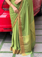 KANI LIGHT GREEN:SEMI CREPE SILK SAREE - aurimo.inKANI LIGHT GREEN:SEMI CREPE SILK SAREE
