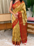KANIHA CHICKOO AND RED:SEMI BANARASI SAREE - aurimo.inKANIHA CHICKOO AND RED:SEMI BANARASI SAREE