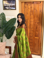 KANIHA GREEN AND MAROON:SEMI BANARASI SAREE - aurimo.inKANIHA GREEN AND MAROON:SEMI BANARASI SAREE