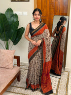 KASHI BLACK BOARDER:CHANDERI SILK SAREE - aurimo.inKASHI BLACK BOARDER:CHANDERI SILK SAREE