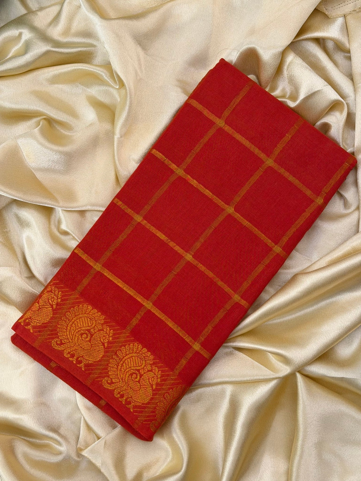 KAVERI RUSTY ORANGE: PREMIUM MADURAI SUNGUDI COTTON SAREE - aurimo.inKAVERI RUSTY ORANGE: PREMIUM MADURAI SUNGUDI COTTON SAREE