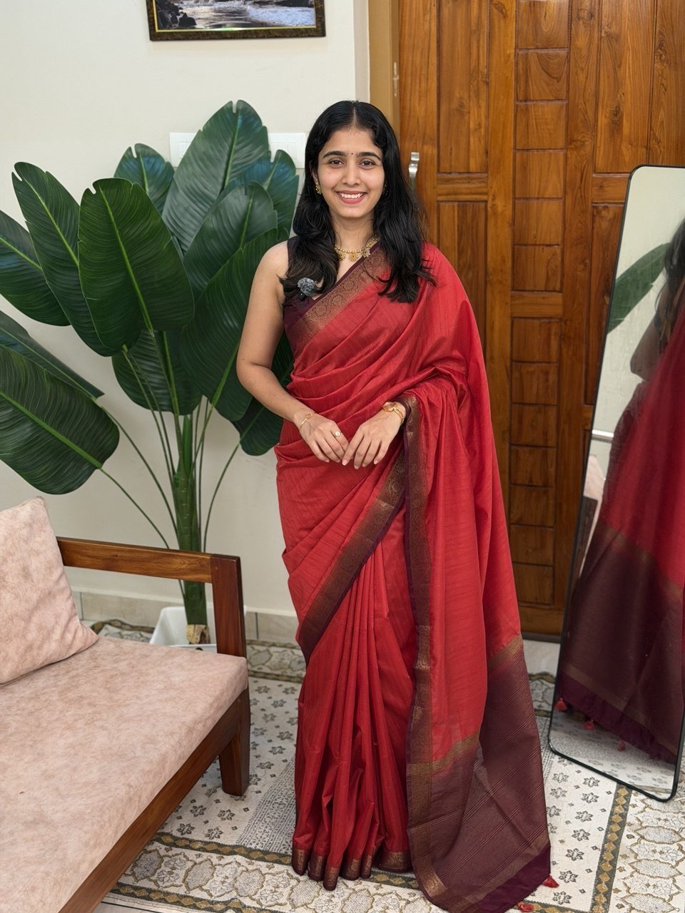MADHU PINK AND BROWN:SEMI BANARASI SAREE - aurimo.inMADHU PINK AND BROWN:SEMI BANARASI SAREE