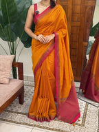 MADHU YELLOW AND PINK:SEMI BANARASI SAREE - aurimo.inMADHU YELLOW AND PINK:SEMI BANARASI SAREE