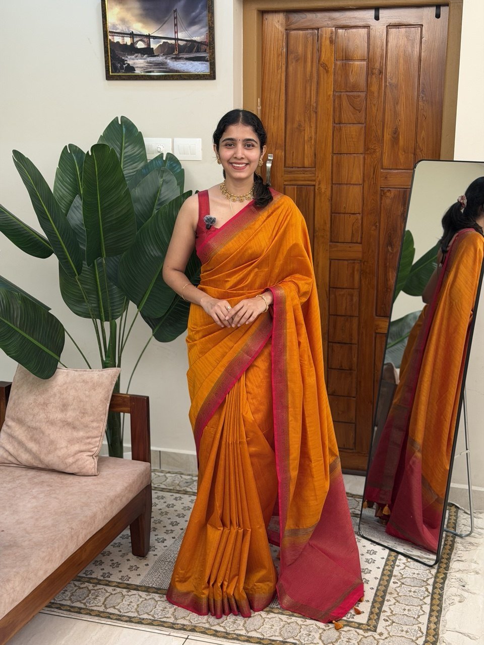 MADHU YELLOW AND PINK:SEMI BANARASI SAREE - aurimo.inMADHU YELLOW AND PINK:SEMI BANARASI SAREE