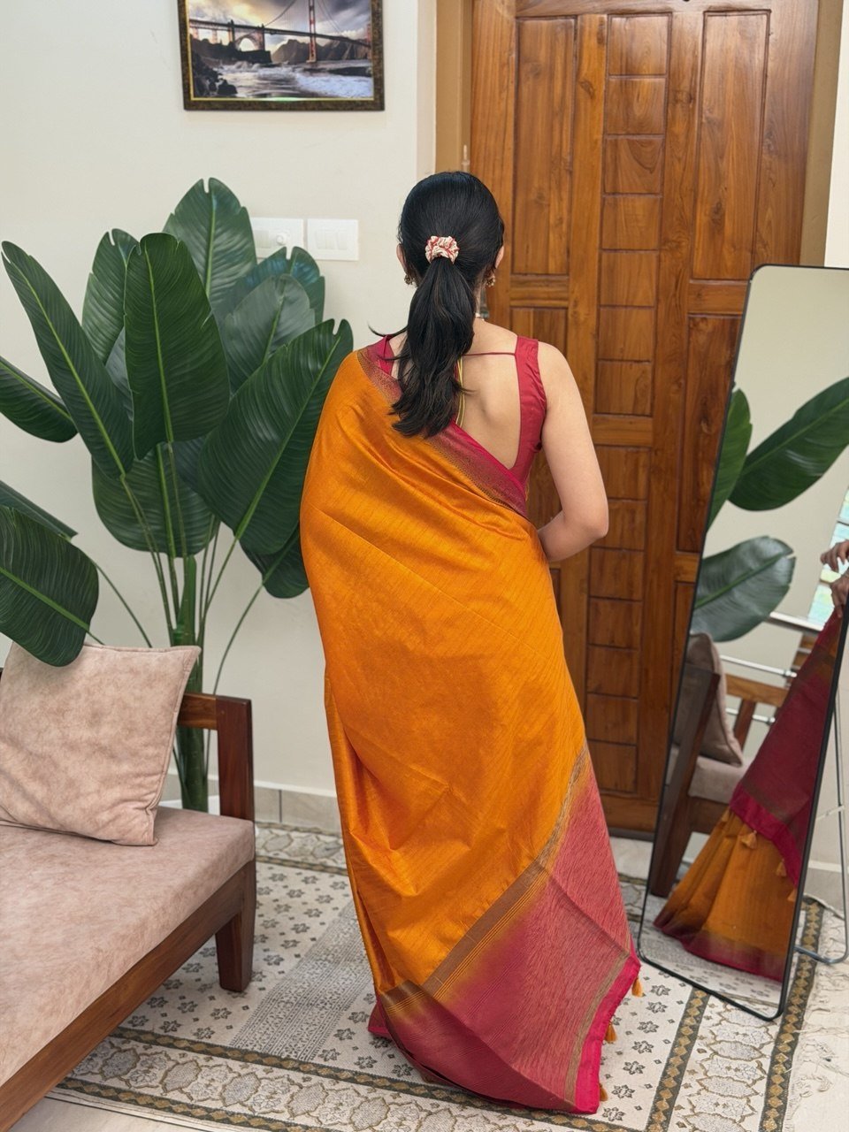 MADHU YELLOW AND PINK:SEMI BANARASI SAREE - aurimo.inMADHU YELLOW AND PINK:SEMI BANARASI SAREE