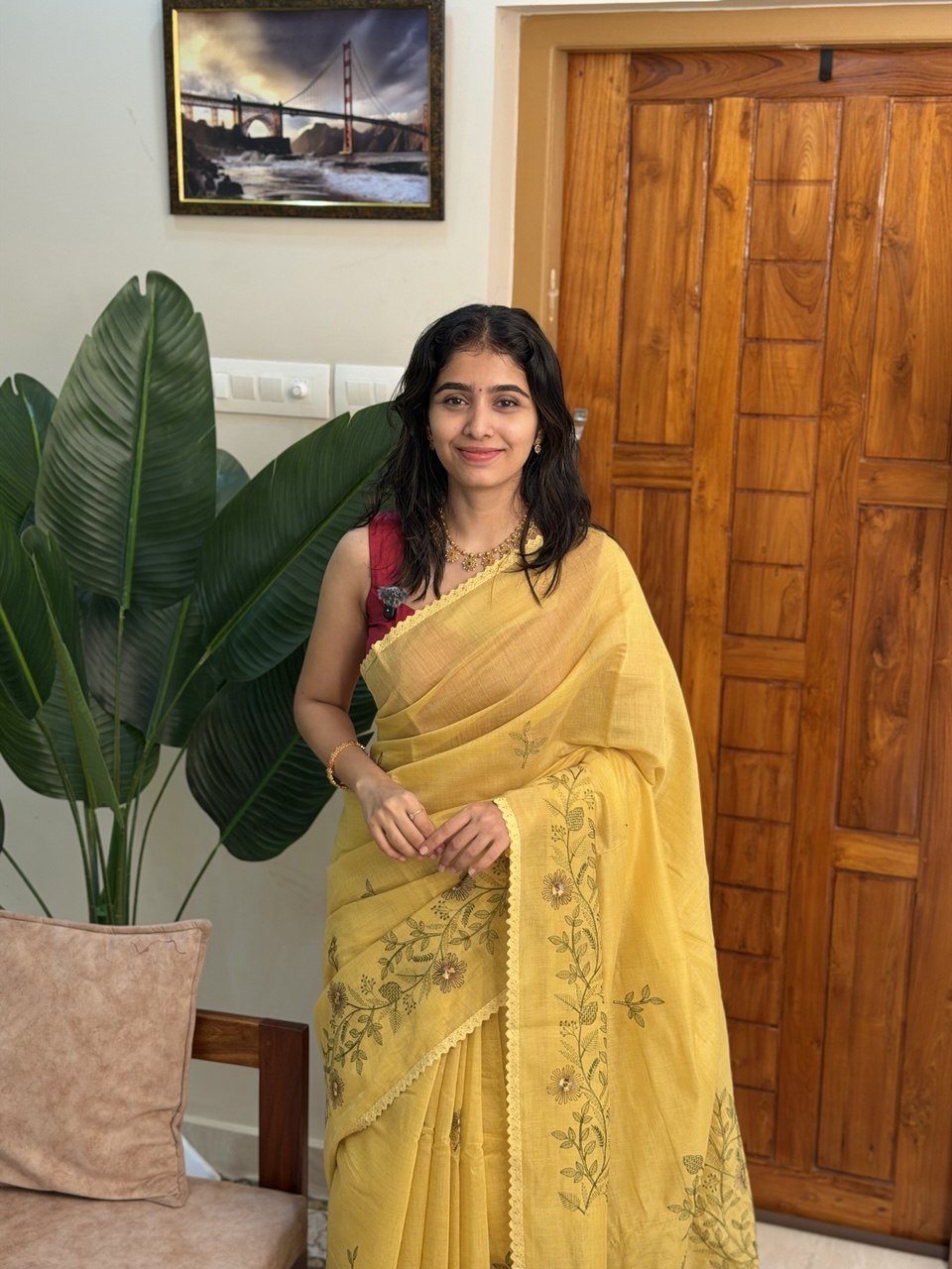 MALAR NEW YELLOW:CHANDERI COTTON SAREE - aurimo.inMALAR NEW YELLOW:CHANDERI COTTON SAREE