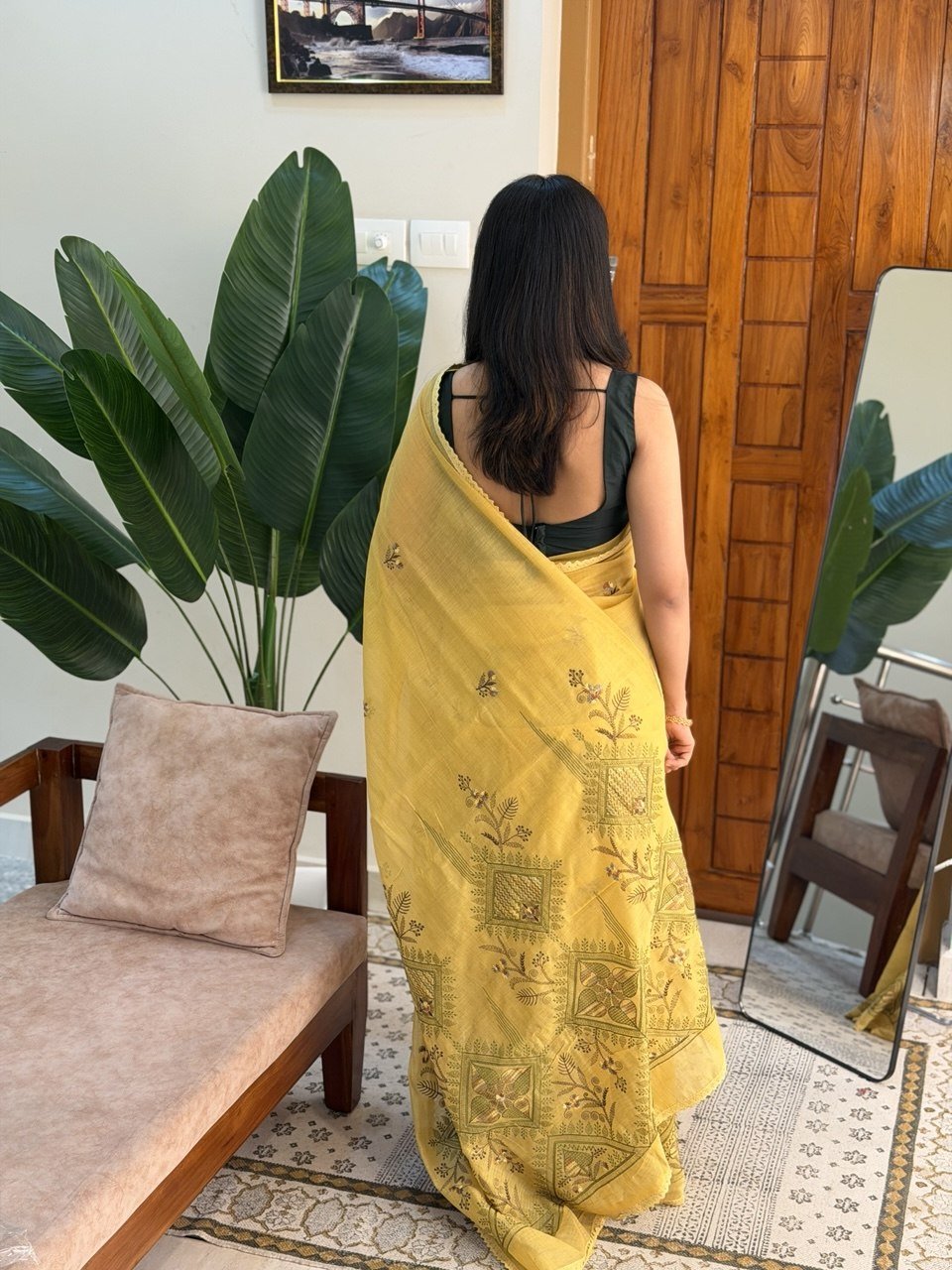 MALAR YELLOW:CHANDERI COTTON SAREE - aurimo.inMALAR YELLOW:CHANDERI COTTON SAREE