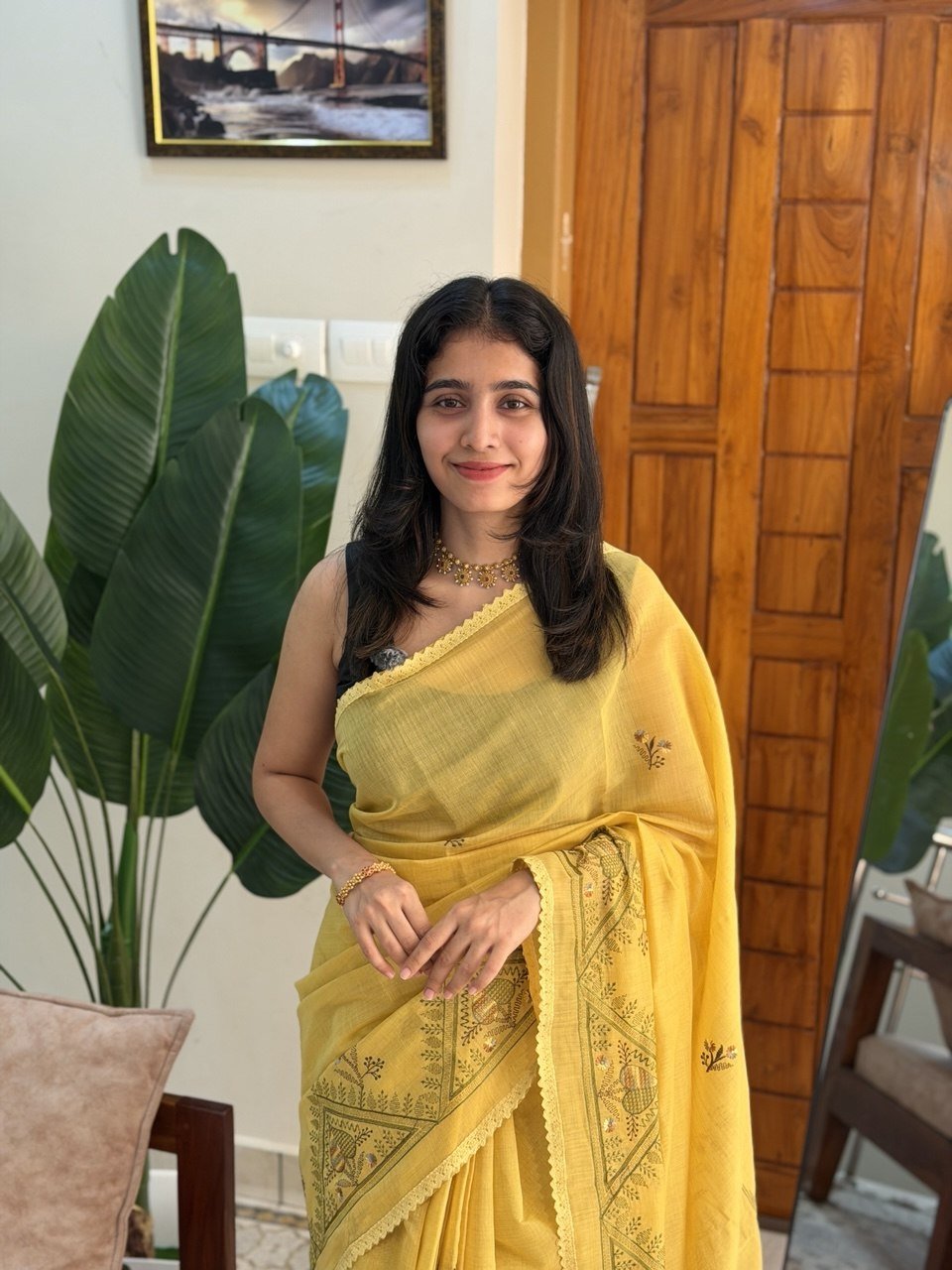 MALAR YELLOW:CHANDERI COTTON SAREE - aurimo.inMALAR YELLOW:CHANDERI COTTON SAREE