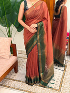 MALLIKA BROWN :PREMIUM LINEN JUTE SAREE - aurimo.inMALLIKA BROWN :PREMIUM LINEN JUTE SAREE