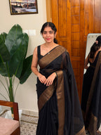 MANIKYA BLACK:PREMIUM LINEN JUTE SAREE - aurimo.inMANIKYA BLACK:PREMIUM LINEN JUTE SAREE