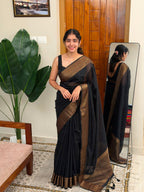 MANIKYA BLACK:PREMIUM LINEN JUTE SAREE - aurimo.inMANIKYA BLACK:PREMIUM LINEN JUTE SAREE