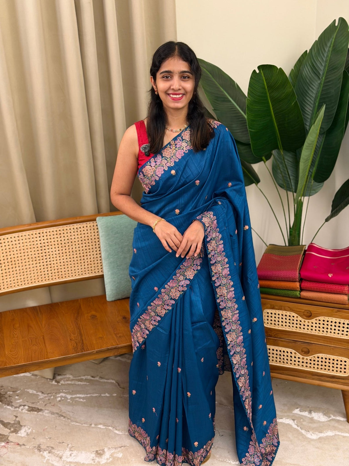 MEENA BLUE:PREMIUM SEMI TUSSER SILK SAREE - aurimo.inMEENA BLUE:PREMIUM SEMI TUSSER SILK SAREE