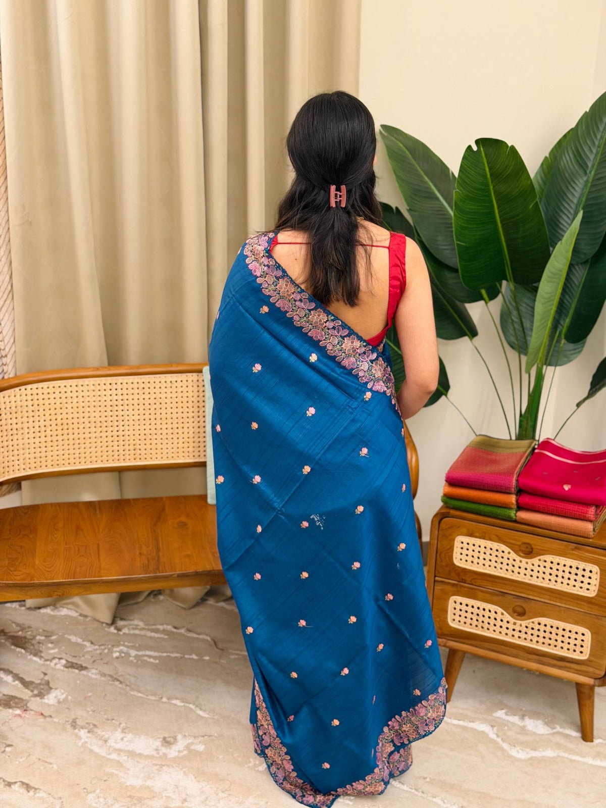 MEENA BLUE:PREMIUM SEMI TUSSER SILK SAREE - aurimo.inMEENA BLUE:PREMIUM SEMI TUSSER SILK SAREE