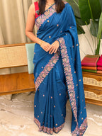 MEENA BLUE:PREMIUM SEMI TUSSER SILK SAREE - aurimo.inMEENA BLUE:PREMIUM SEMI TUSSER SILK SAREE