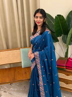 MEENA BLUE:PREMIUM SEMI TUSSER SILK SAREE - aurimo.inMEENA BLUE:PREMIUM SEMI TUSSER SILK SAREE