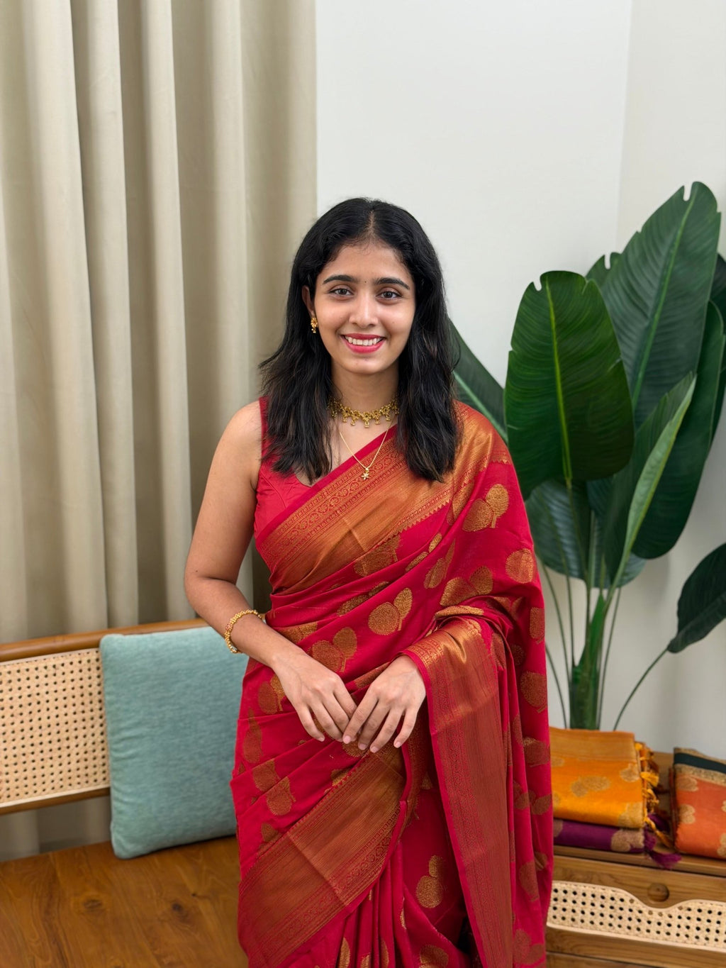 MEENAKSHI DEEP ROSE:SEMI BANARASI SAREE - aurimo.inMEENAKSHI DEEP ROSE:SEMI BANARASI SAREE